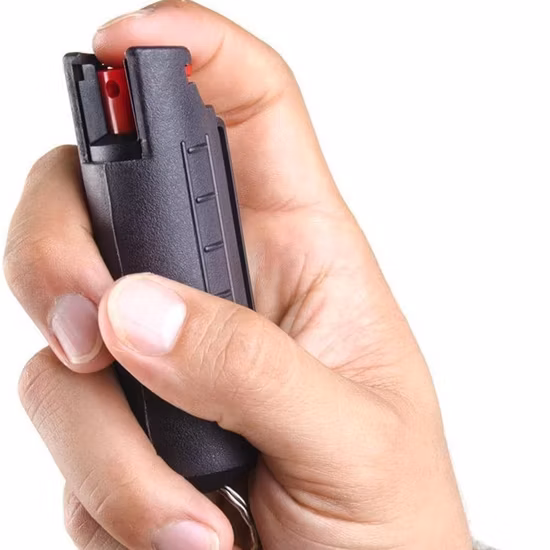 Venta al por mayor Armas de autodefensa Mace Pompom 20ml Estuche rígido Llavero Spray de pimienta